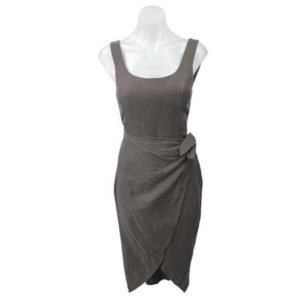 Aritzia Wilfred Gray Sleeveless Tulip Hem Square Neck Wrap Midi Sheath Dress 0 - Picture 1 of 6